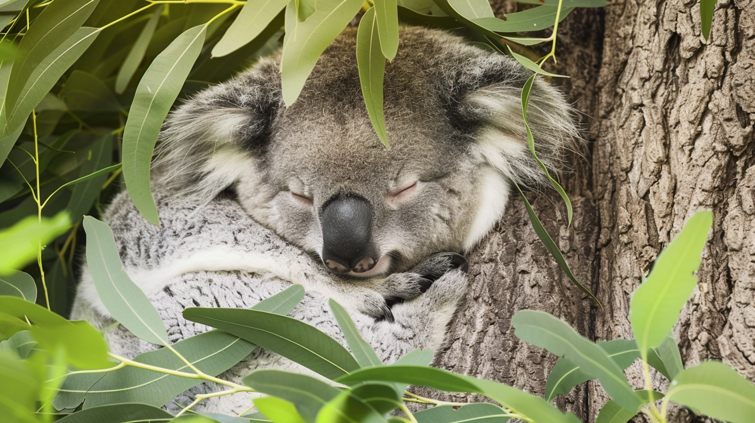 Sleeping Koala in Eucalyptus Tree