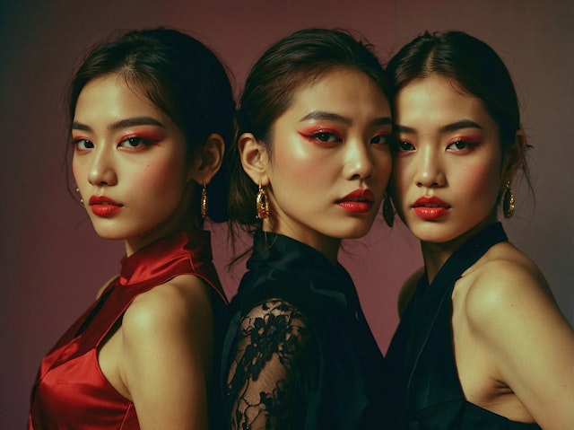 Elegant Trio with Bold Makeup