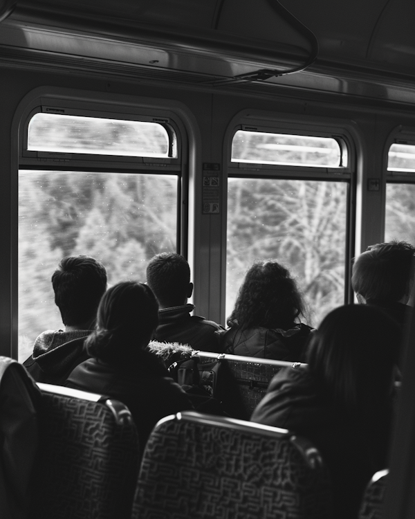 Tranquil Train Journey in Black and White