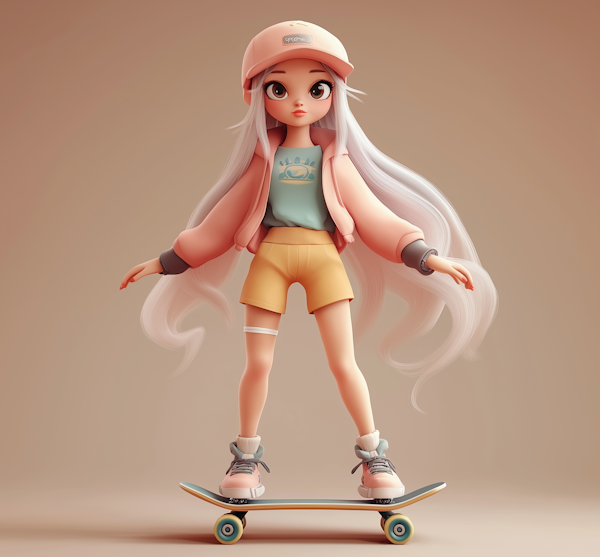 Stylized Skateboarding Girl