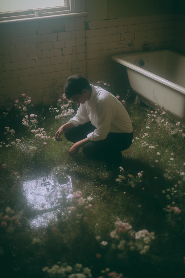 Man in Overgrown Room