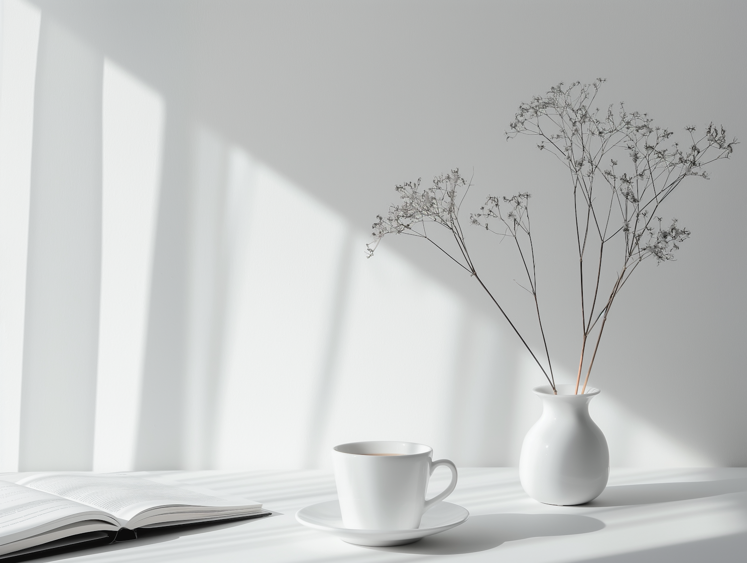 Minimalist Serenity with Book, Mug, and Vase