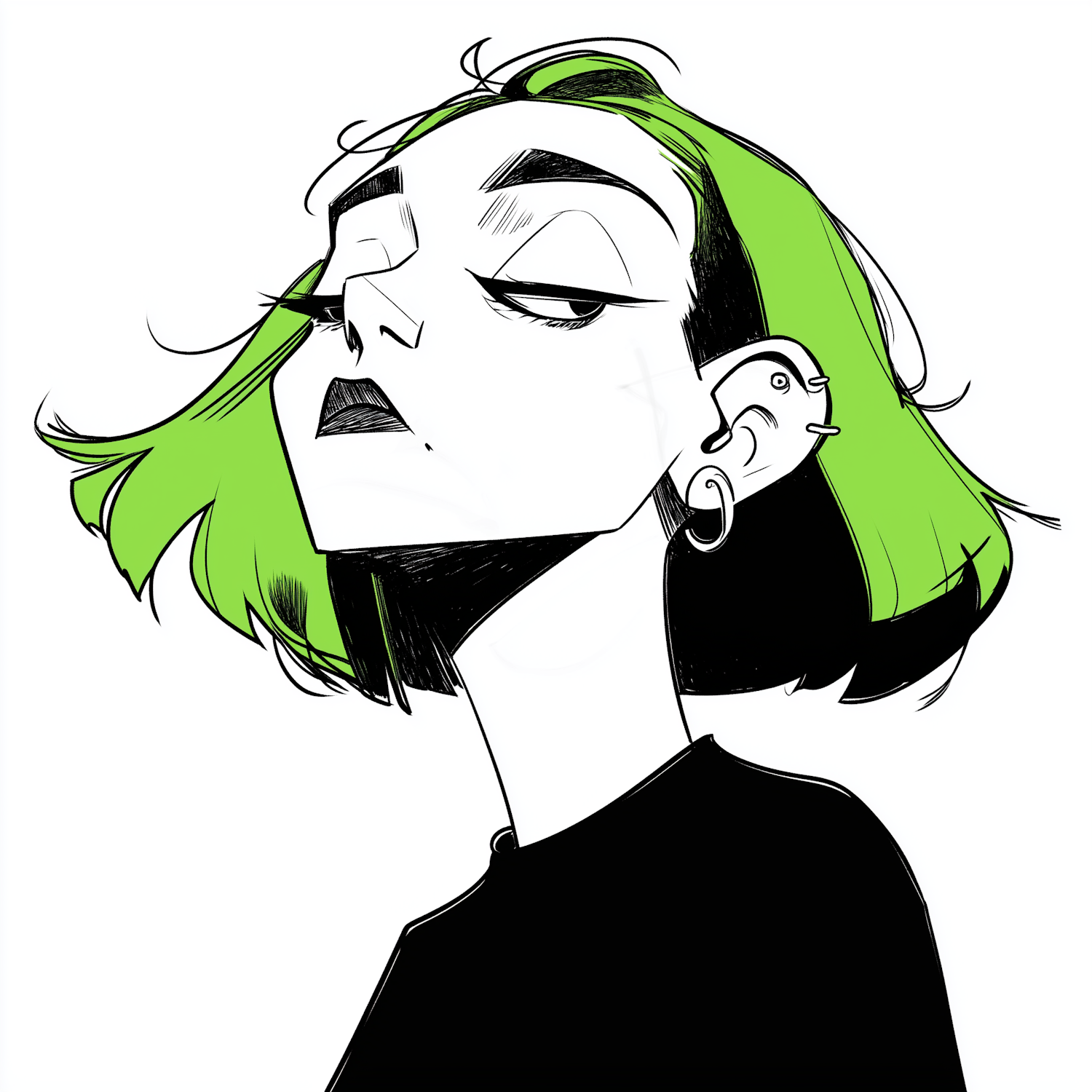 Stylized Illustration with Green Hair