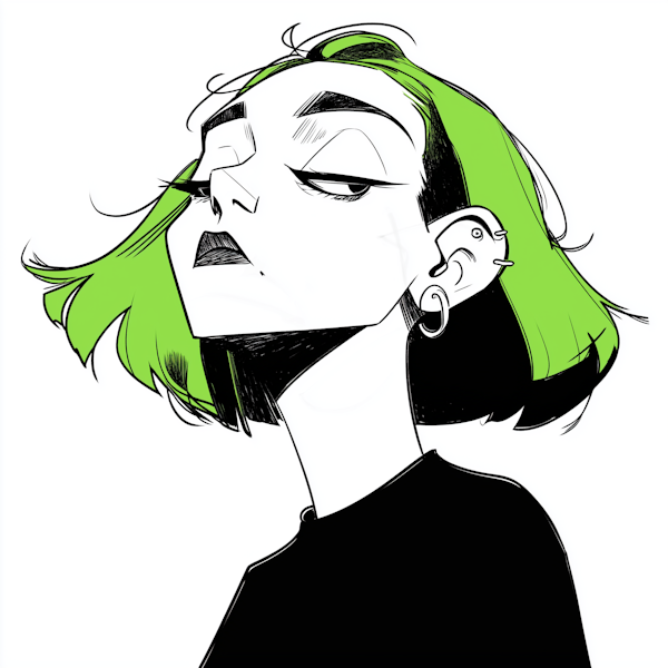 Stylized Illustration with Green Hair