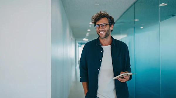 Man in Modern Hallway