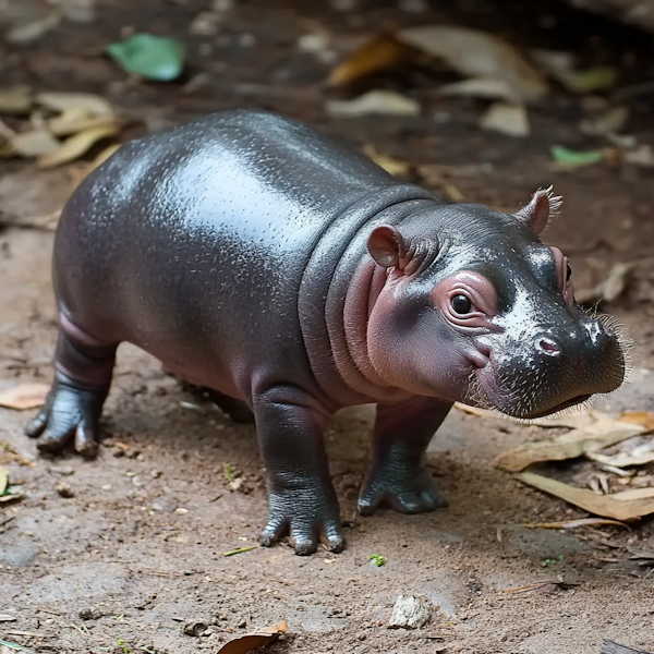 Baby Hippopotamus on Dirt Ground