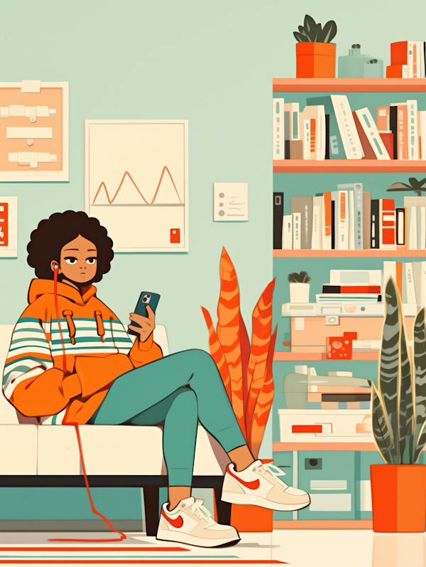 Young Person Relaxing with Smartphone