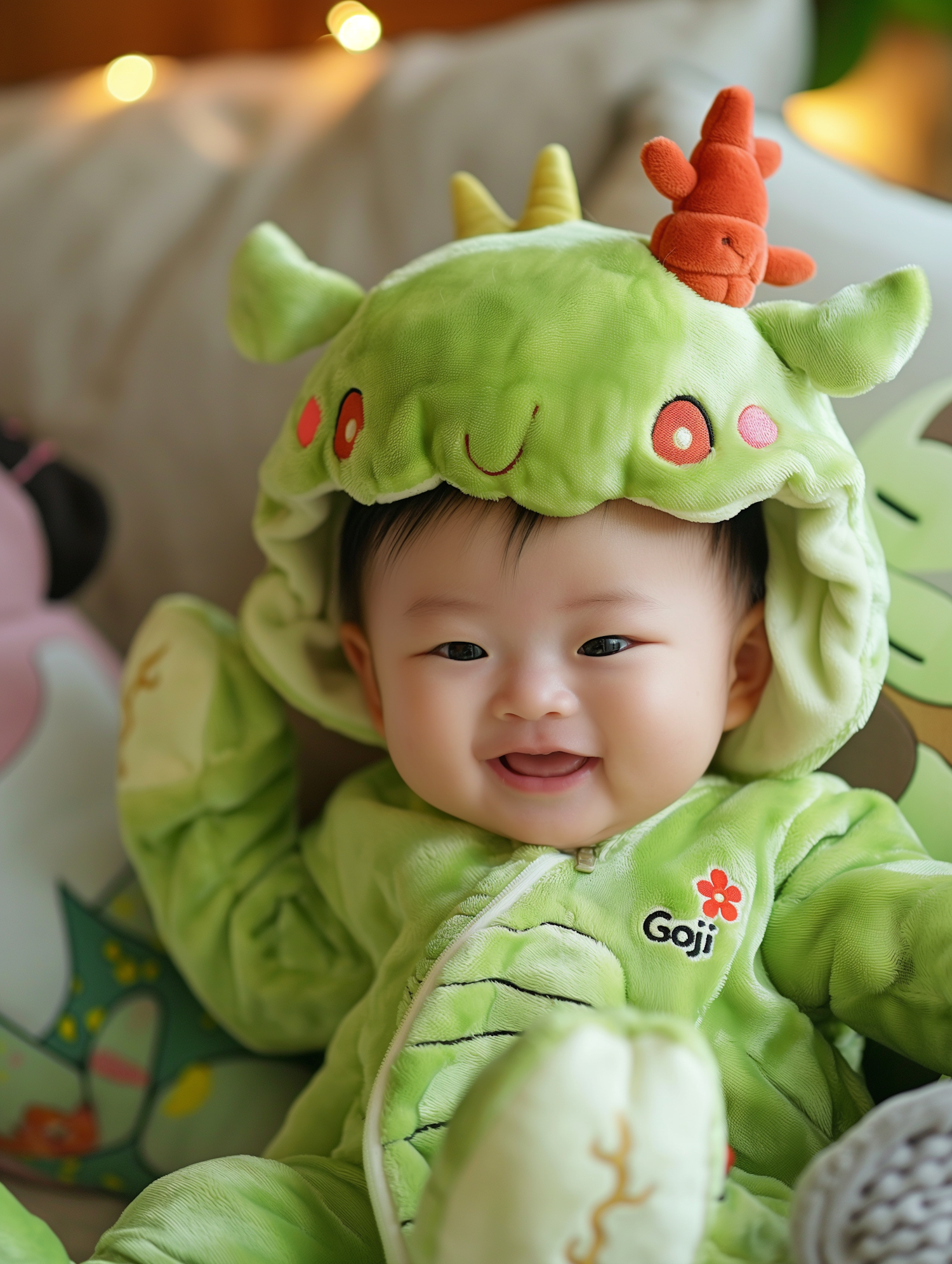 Joyful Baby in Dragon Costume