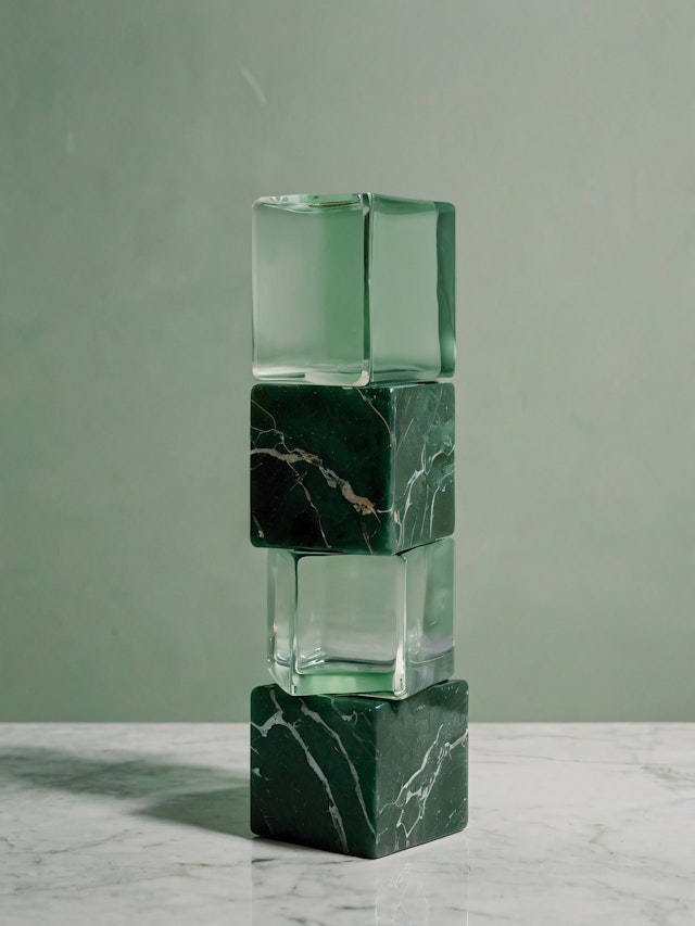 Glass and Marble Cube Composition