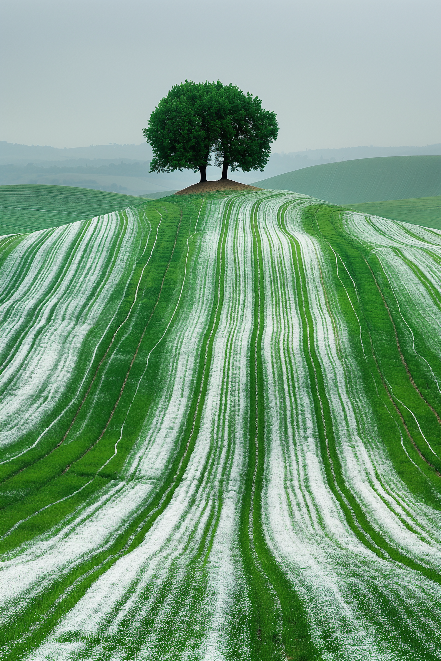 Serene Rural Landscape with Twin Tree