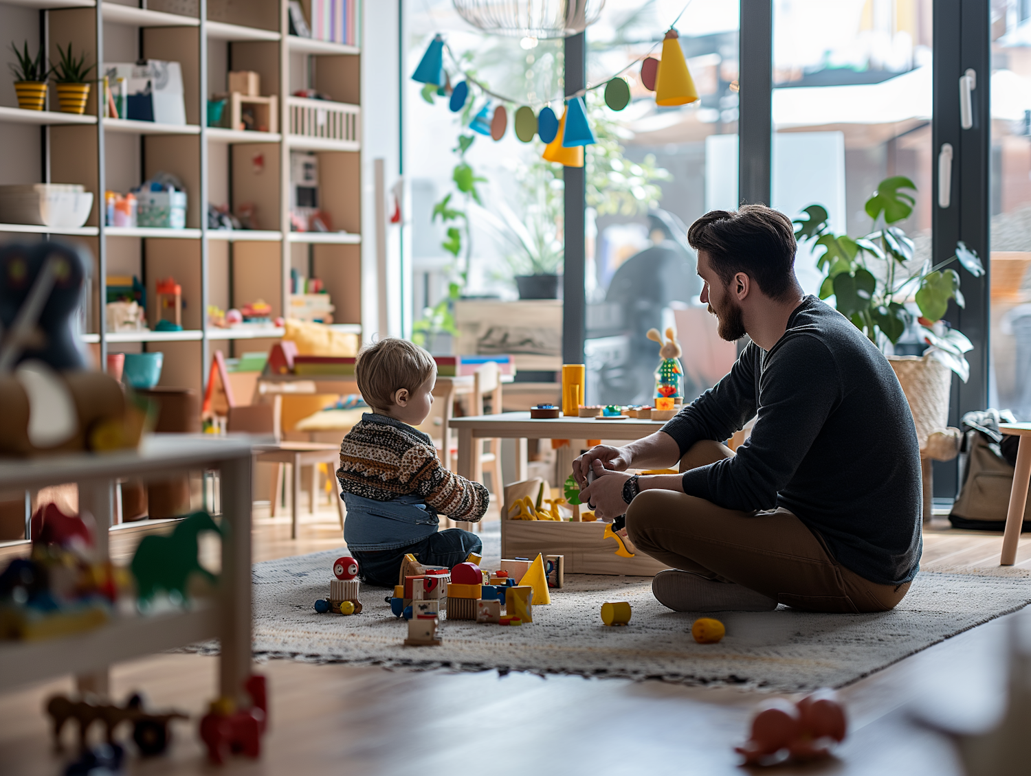 Father and Child Playing Indoors