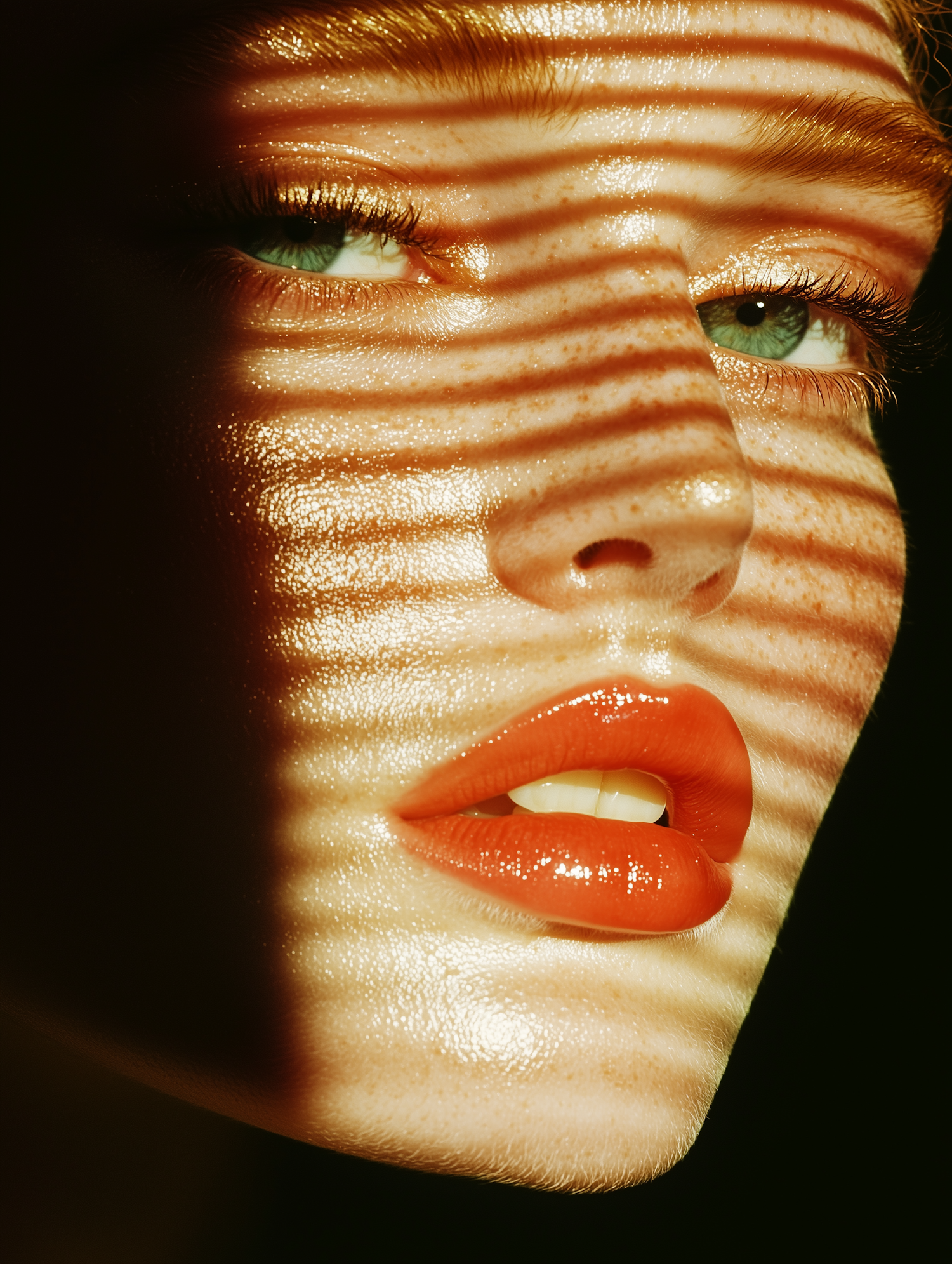 Close-up of Human Face with Dramatic Lighting