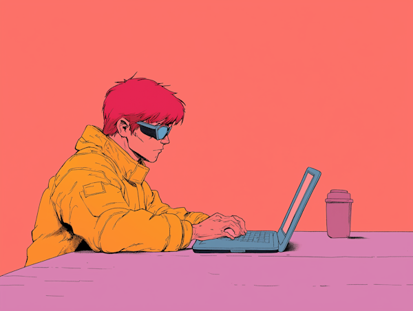 Person Typing on Laptop with Bright Red Hair