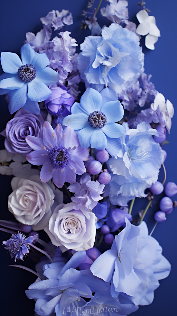 Monochromatic Blue and Violet Floral Symphony