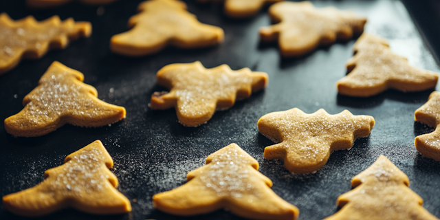 Tree-Shaped Cookies on Baking Sheet