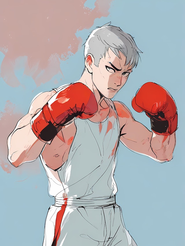 Young Male Boxer in Fighting Stance