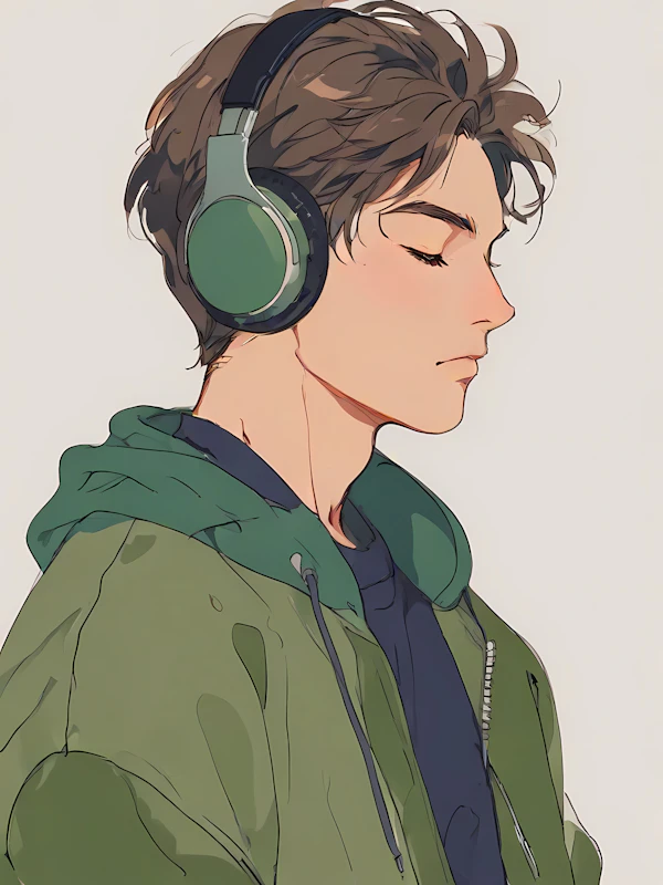 Man with Green Headphones