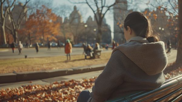 Contemplative Woman in Autumn Park