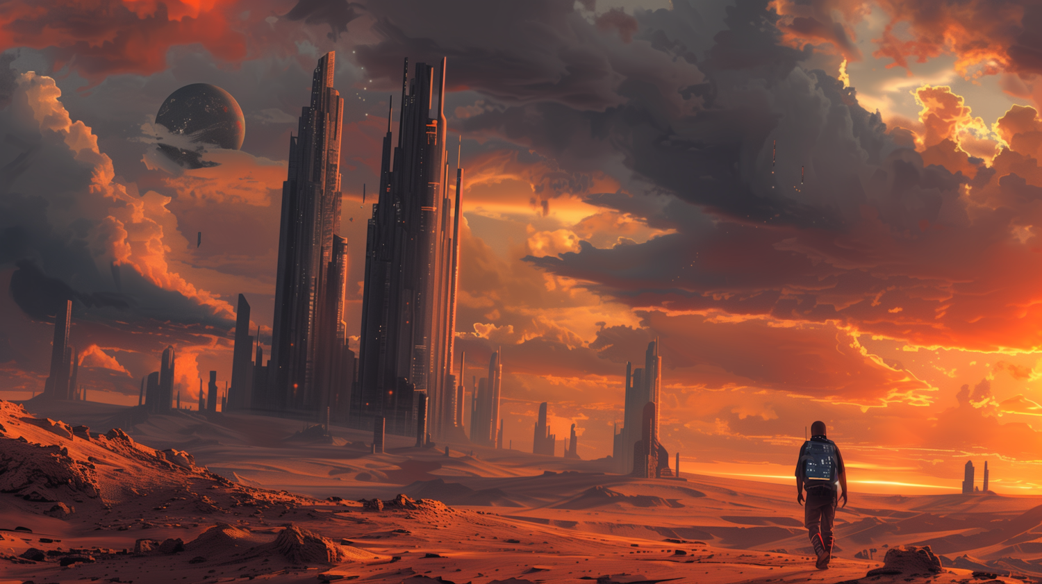 Futuristic Landscape with Cityscape