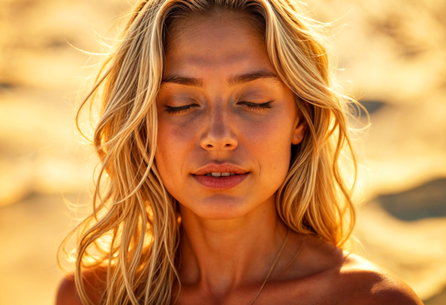 Serene Woman in Sunlit Setting