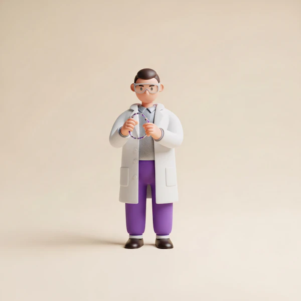 Scientist with DNA Model