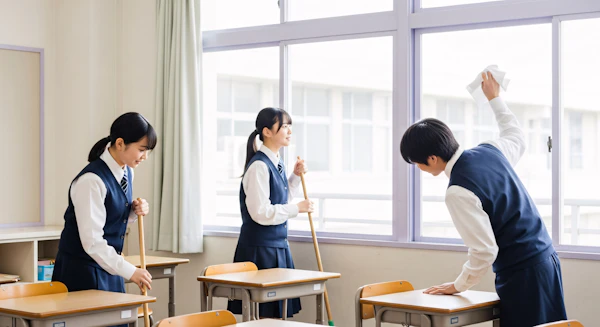 Students Cleaning Classroom