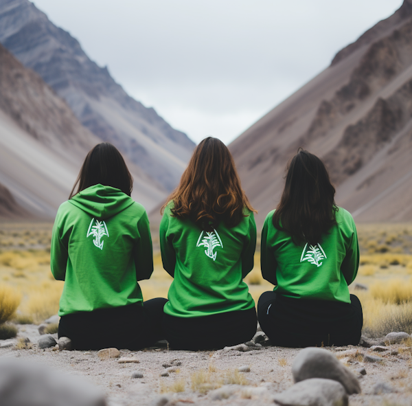 Companions in Green Overlooking Mountains