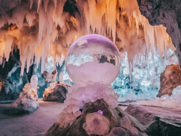 Mystical Ice Cave with Reflective Sphere