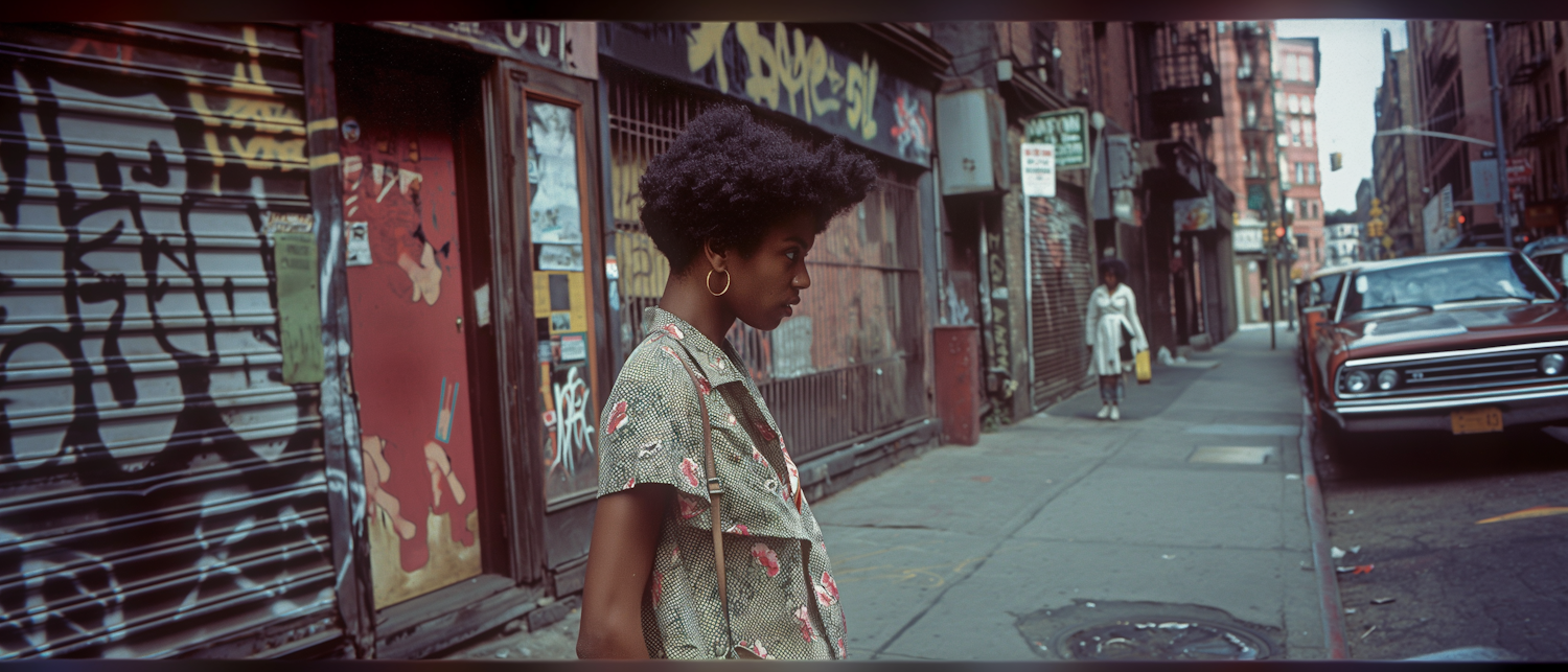 Urban Street Scene with African American Woman