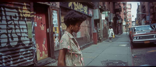 Urban Street Scene with African American Woman