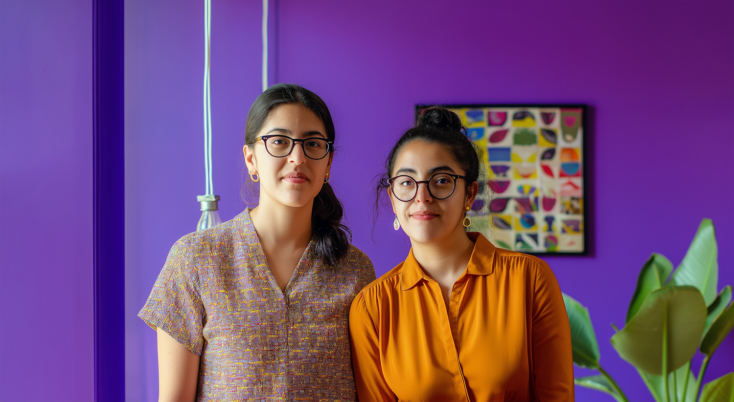 Two Women Against a Purple Background