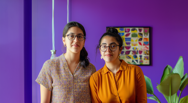 Two Women Against a Purple Background