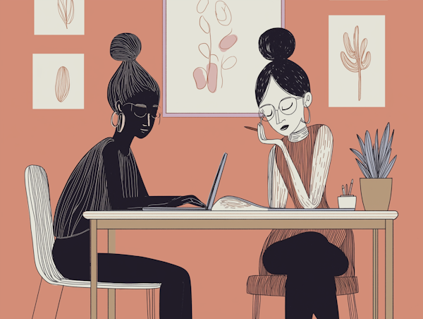 Women Working in Serene Office Illustration