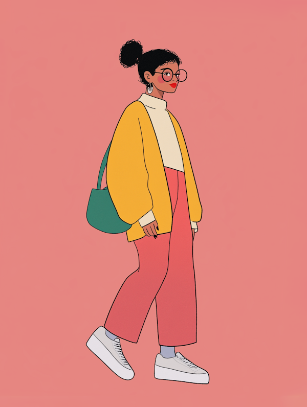 Fashionable Woman in Bold Colors Illustration