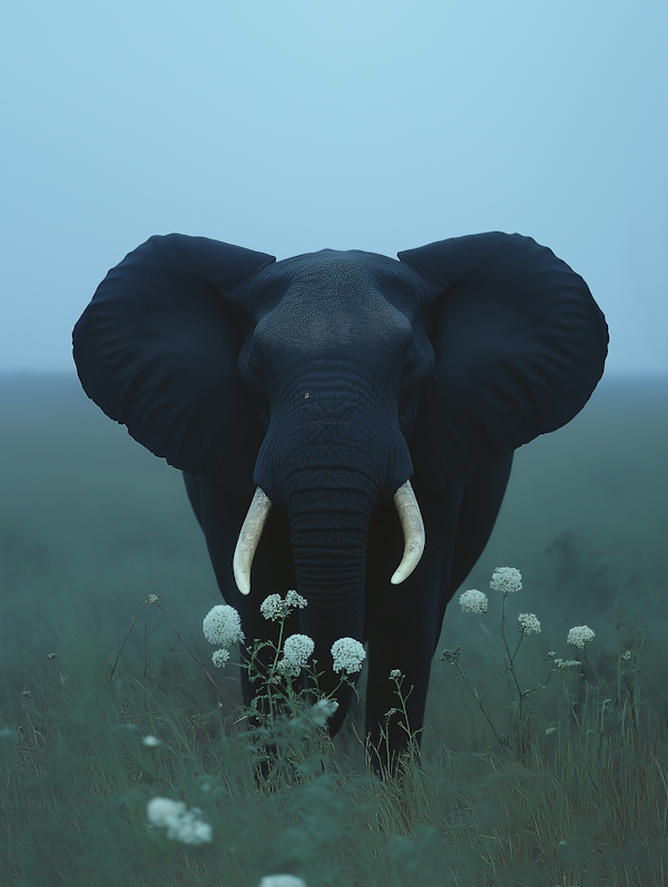 Majestic Elephant in Misty Field