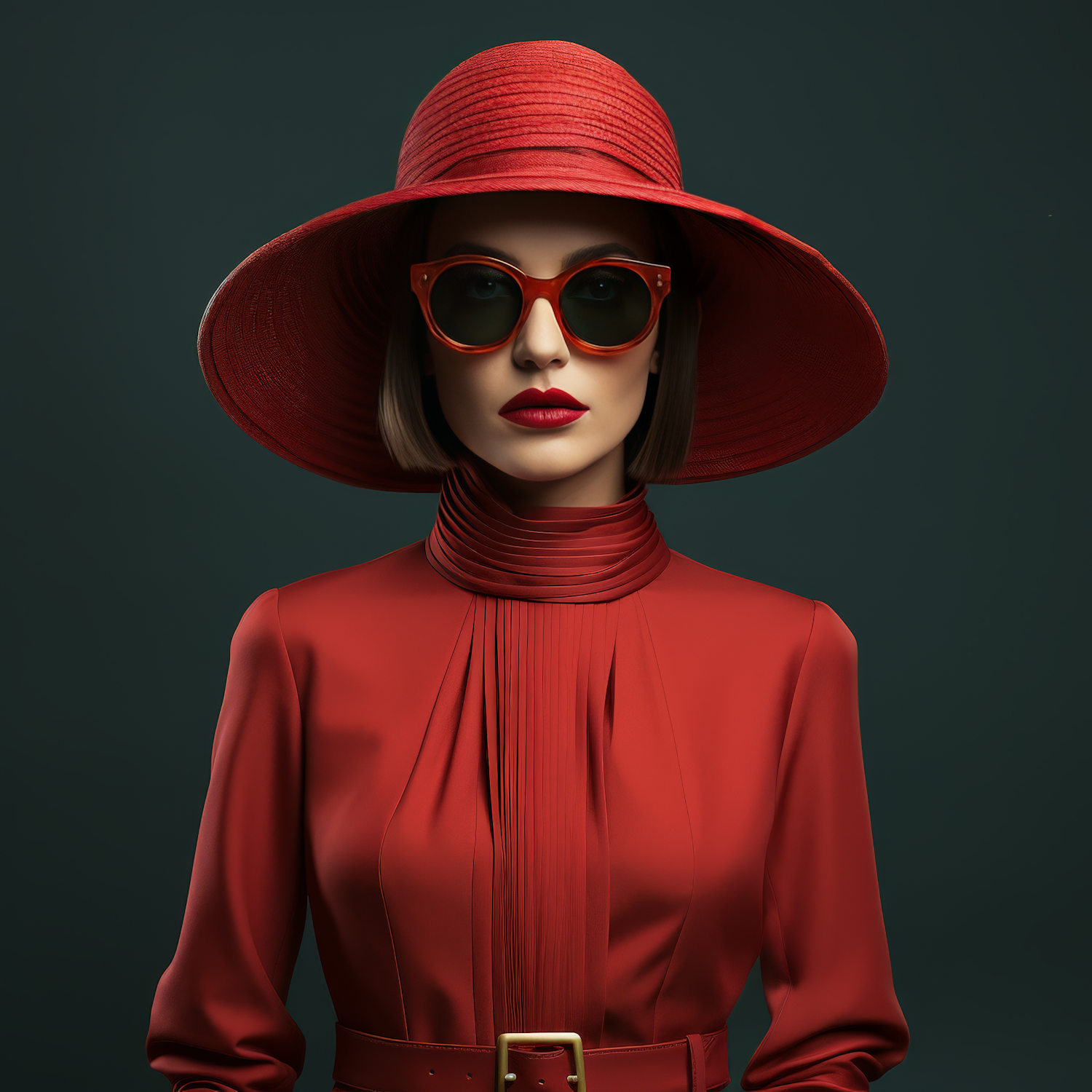 Woman in Monochromatic Red Attire