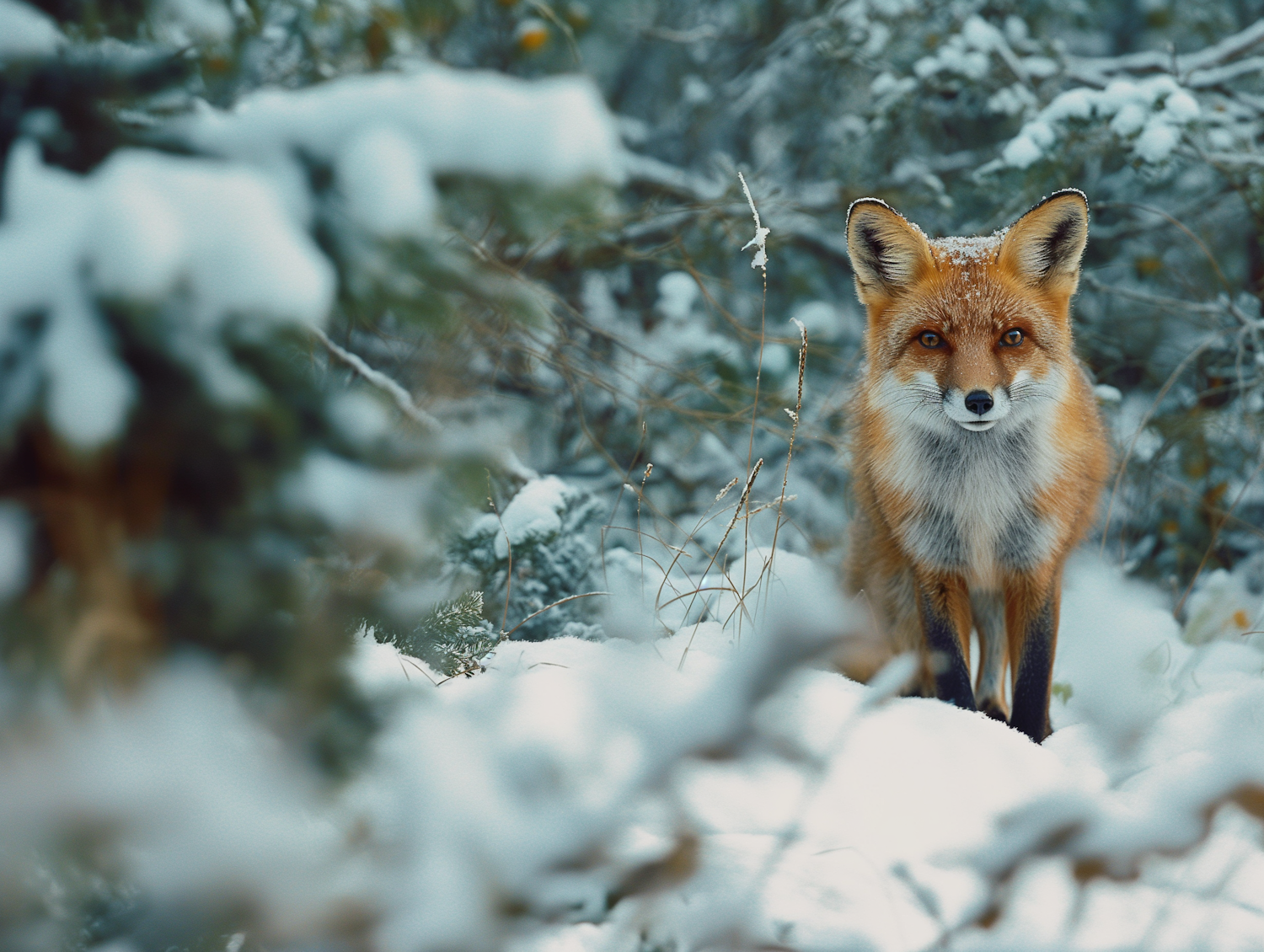 Red Fox in Snowy Landscape