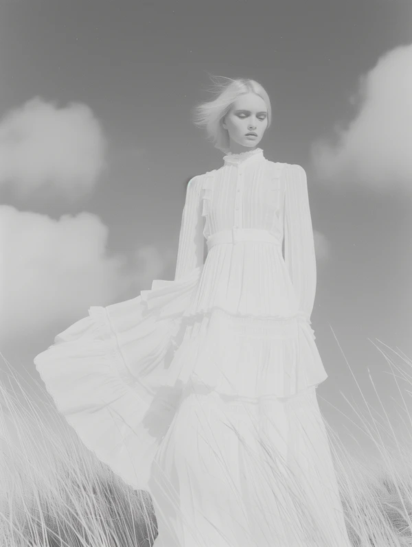 Ethereal Monochrome Portrait in Tall Grass