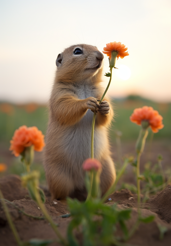 Prairie Dog's Floral Admiration