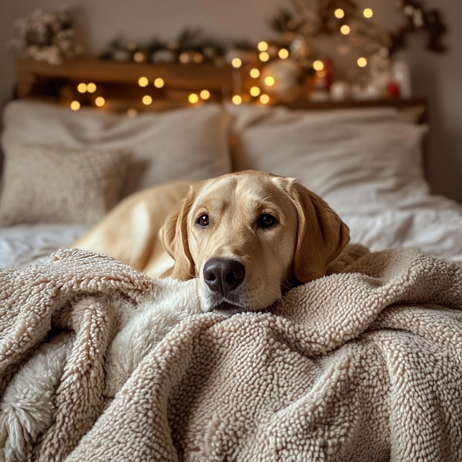 Golden Retriever on Cozy Bed