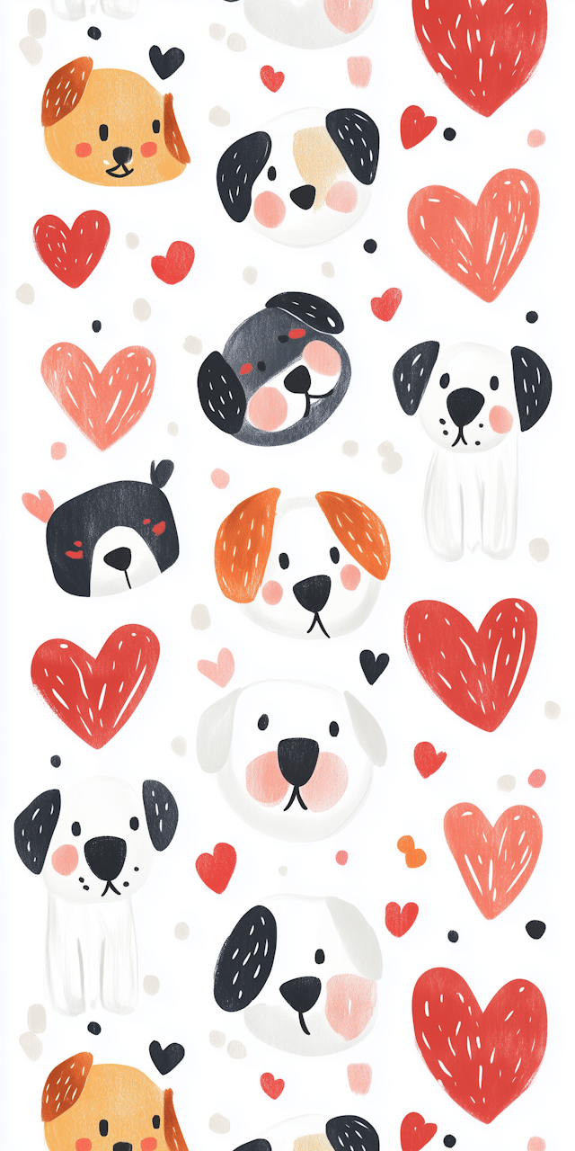 Playful Cartoon Dog Faces with Hearts