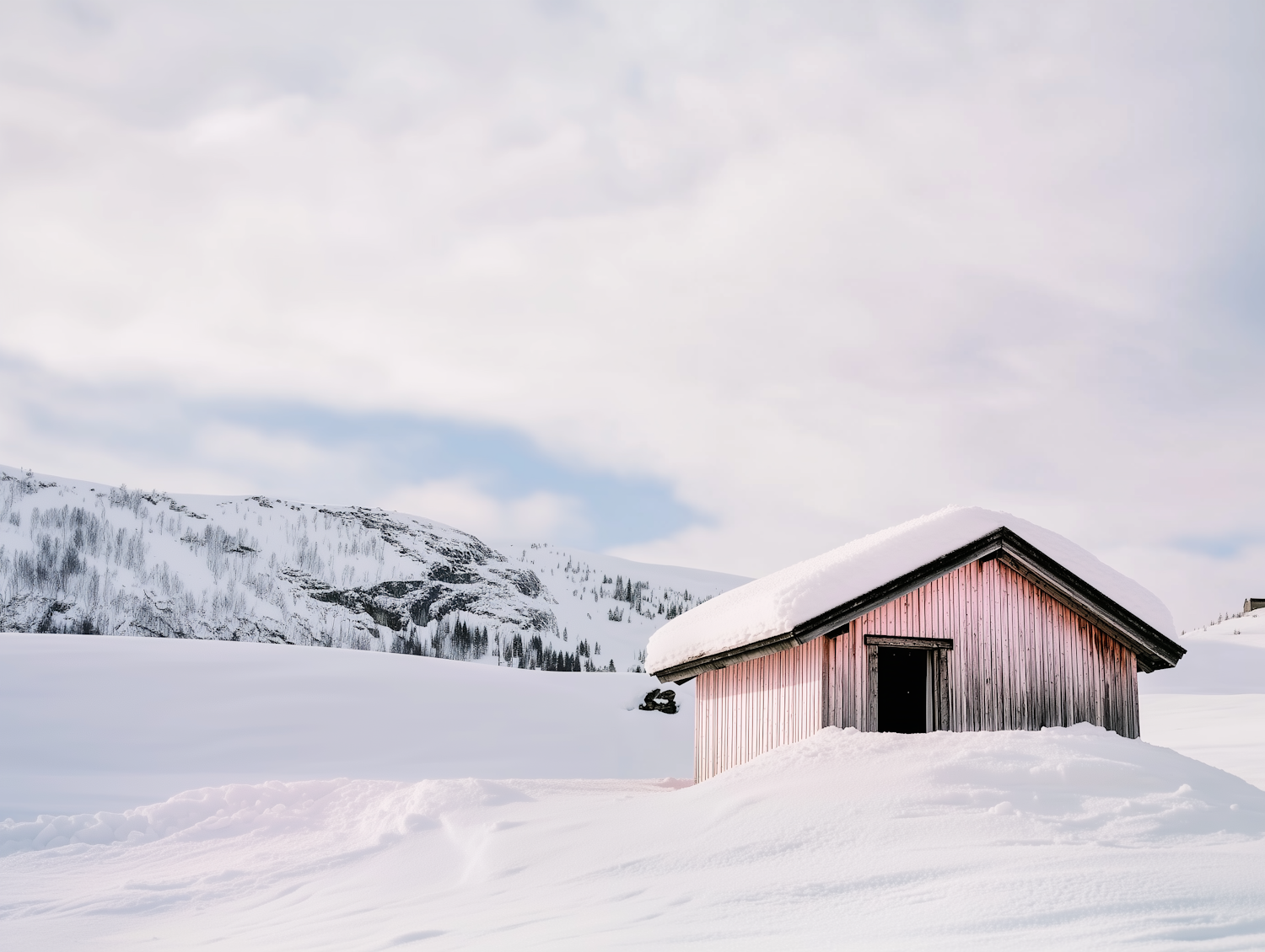 Serene Winter Landscape with Cabin