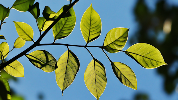 Close-up of Green Leaves Against Blue Sky