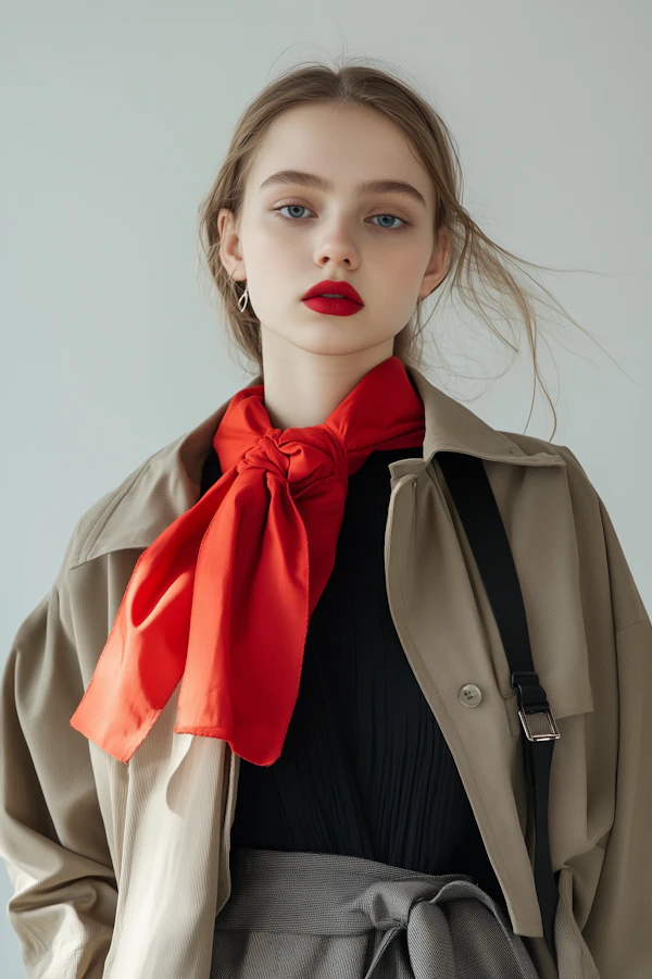 Elegant Woman with Red Scarf
