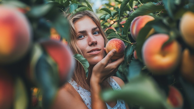 Woman in Peach Orchard