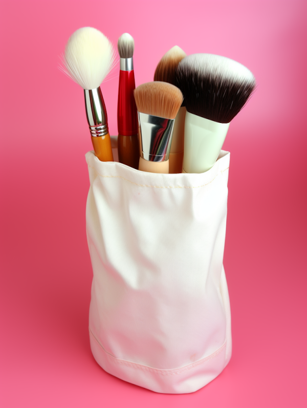Varied Makeup Brush Collection on Pink