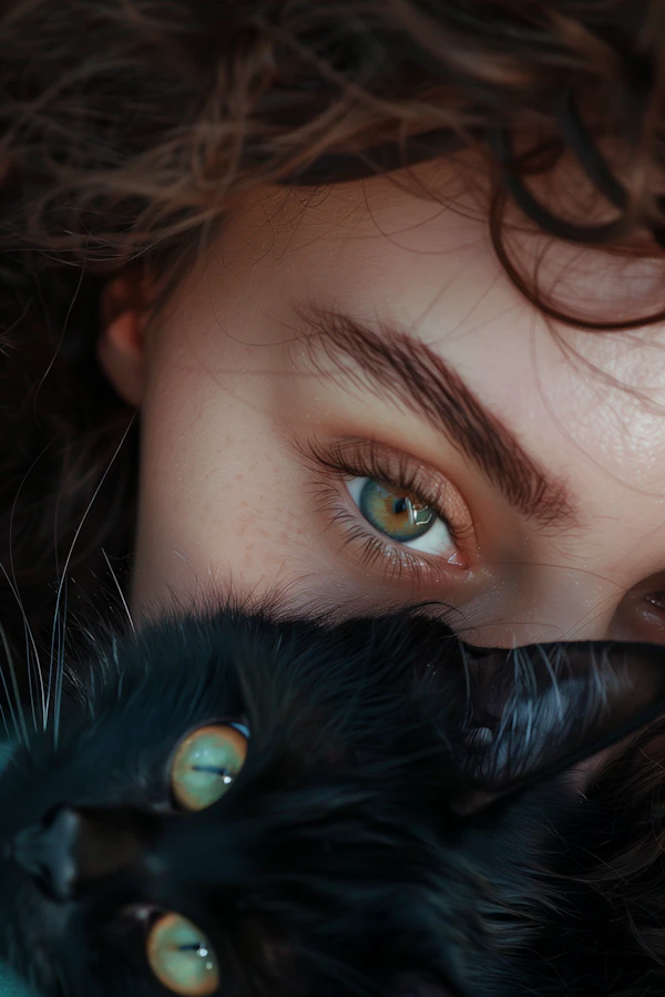 Intimate Portrait of Woman and Black Cat
