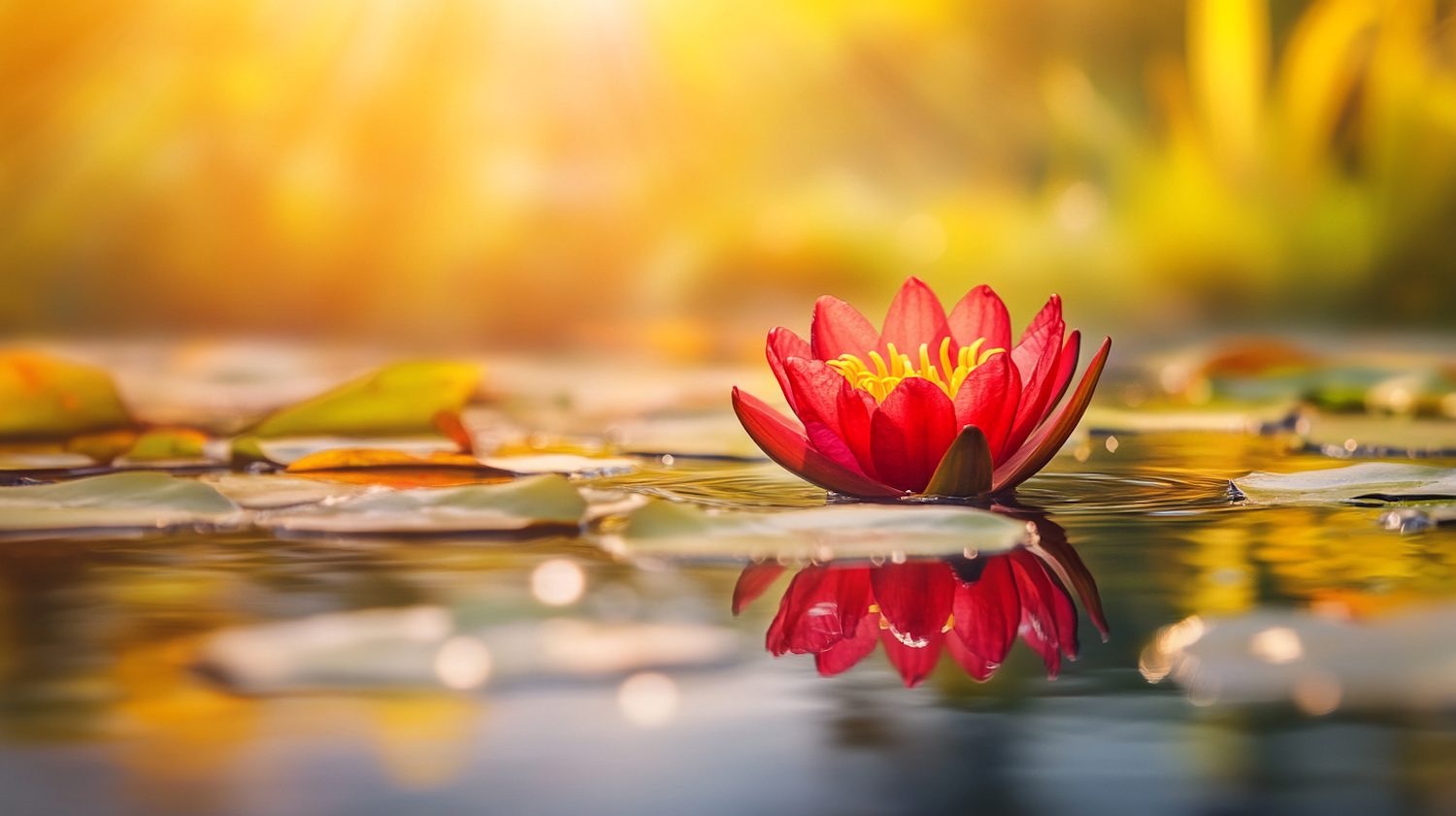 Serene Red Water Lily