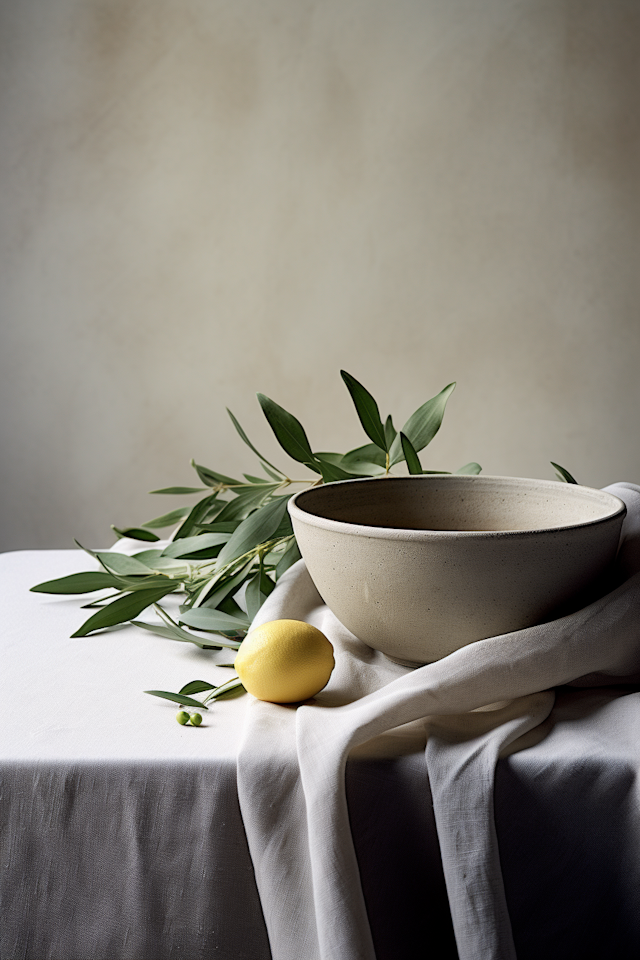 Tranquil Still Life with Lemon and Greenery