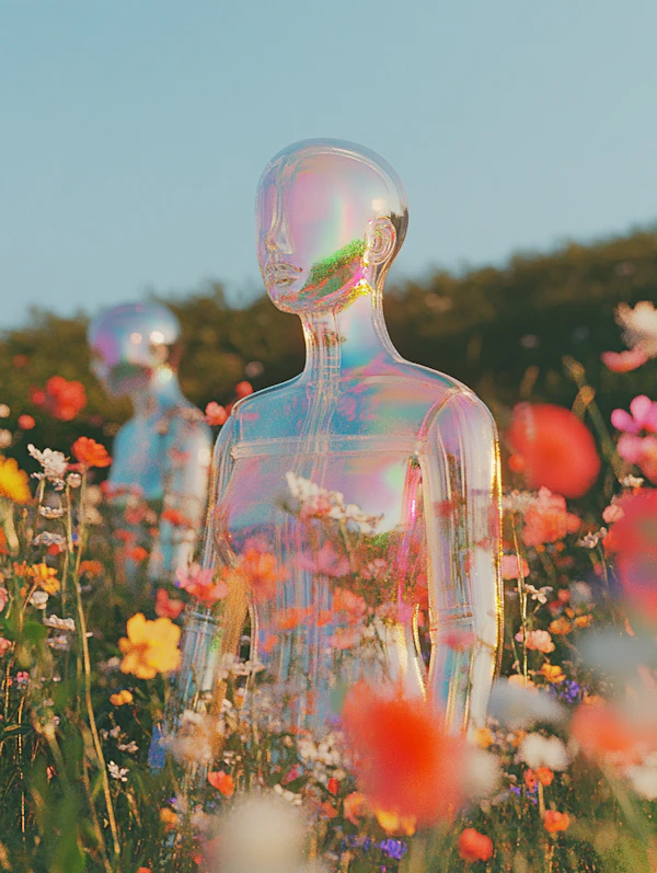 Iridescent Figures in Wildflower Field
